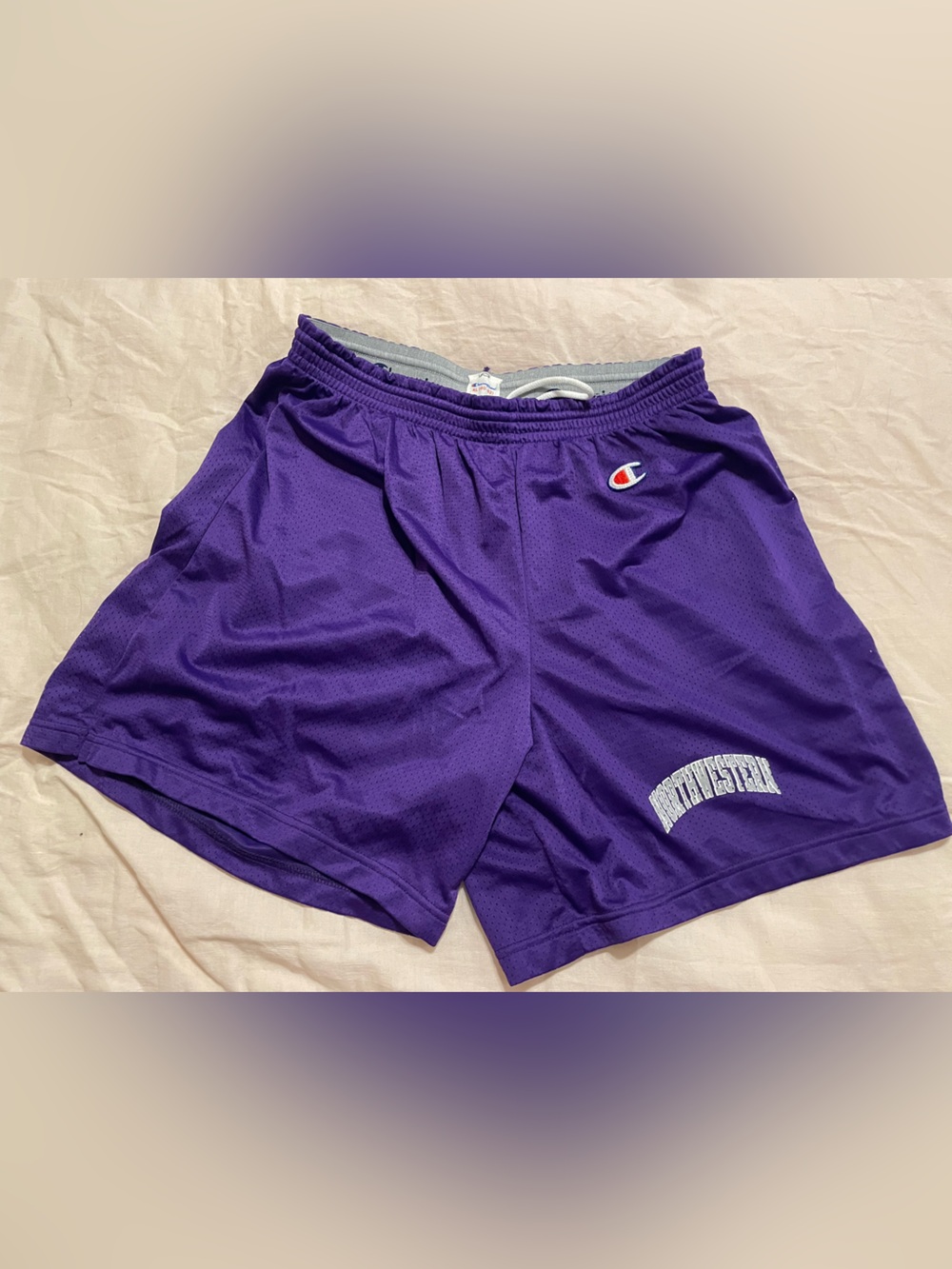 Vintage Champion Men’s Purple Athletic Mesh Shorts with Drawstring NU NCAA